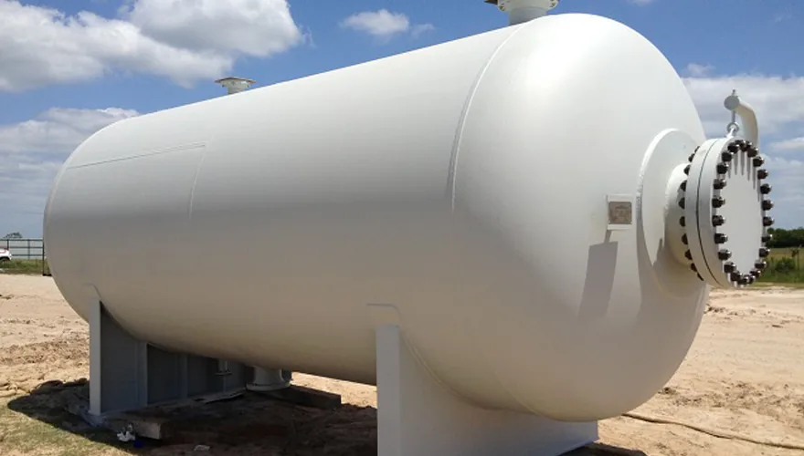Coated pressure vessel under blue sky